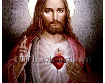 The Sacred Heart of Jesus (B) Catholic Art Print Free Shipping #4044