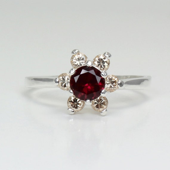 Ruby & Diamonds Ring Sterling Silver / Red Ruby Silver Ring