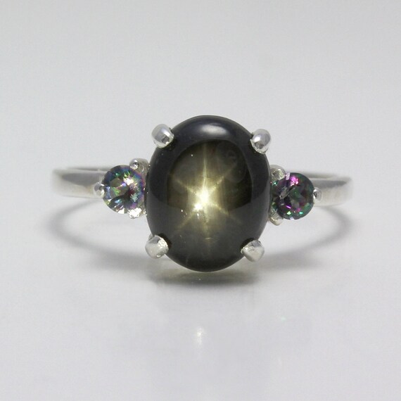 Natural 3ct 6-Ray Black Star Sapphire Ring Sterling by TSNjewelry