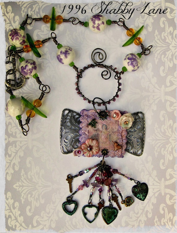 Handmade Mixed Media Necklace with Polymer Clay Filigree