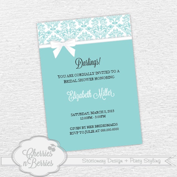 Tiffany's Inspired Bridal Shower - Printable Invitation Il_570xn