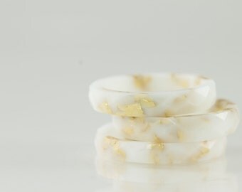 Resin Ring - White Eco Resin Faceted Ring with Gold Flakes