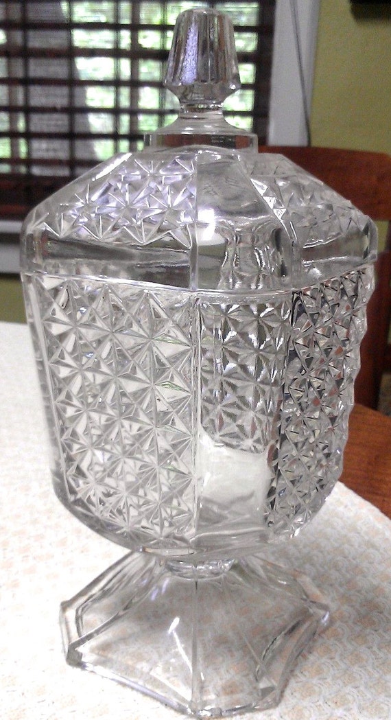 Glass footed candy dish with lid by EffsAntiques on Etsy