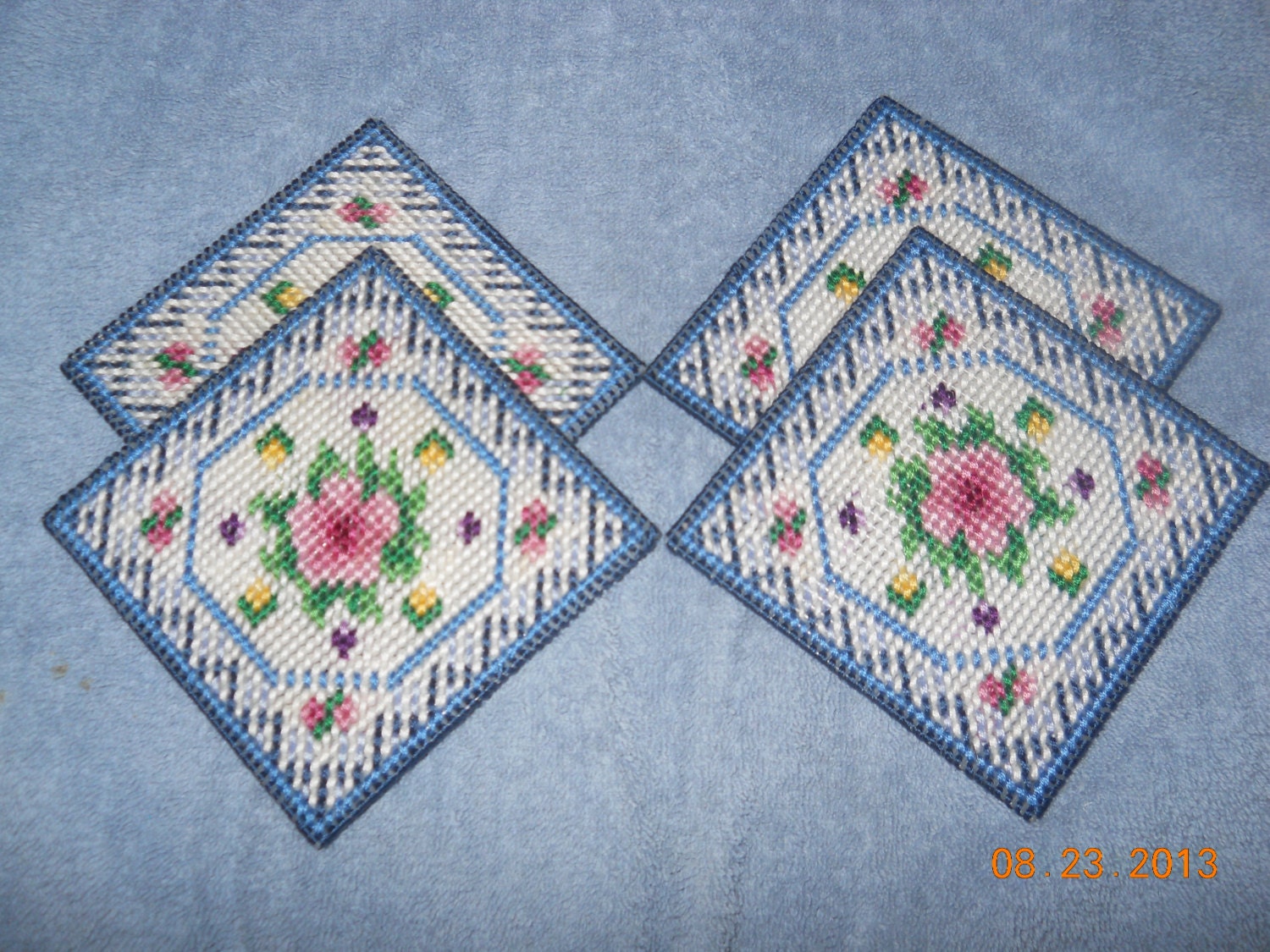 Floral Coasters in Plastic canvas