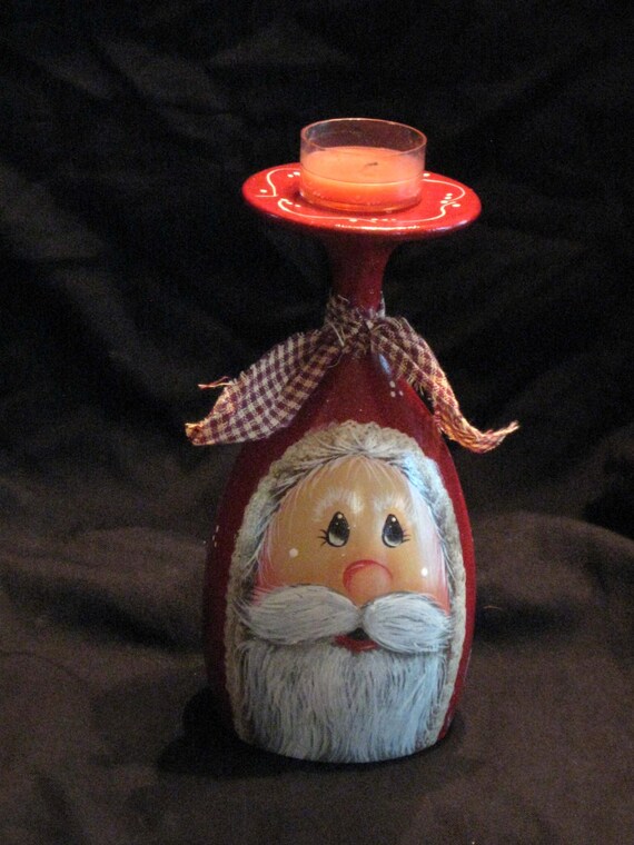 santa candle holder vintage wine glass hand painted wccofg santa candle holder vintage wine glass hand painted wccofg