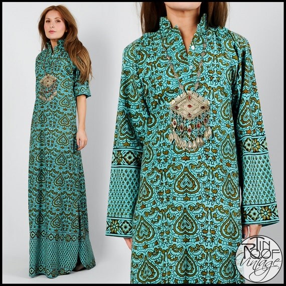 vintage 70s india ethnic cotton caftan maxi dress s hearts vintage 70s india ethnic cotton caftan maxi dress s hearts