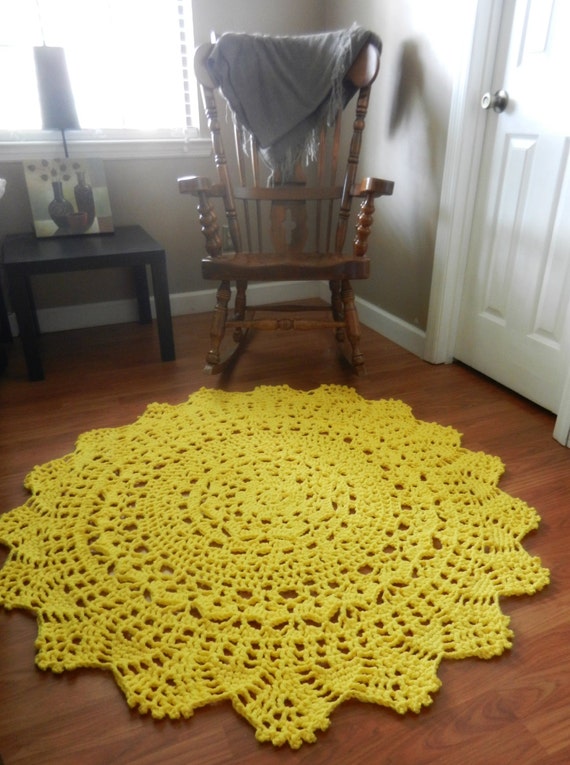 Yellow Doily Round Rug, Crochet Rustic Rug, Shabby Home Decor, French Country chic Rug, Nursery Rug, floral rug, floor mat, carpet, door mat