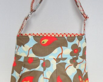 Diaper bag medium, purse, Amy Butler Lotus Morning Glory with red polka dot lining