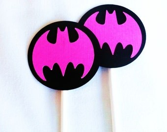 Batgirl Birthday party Cupcake toppers 12 count Black and Yellow or Pink and black Batgirl birthday party decorations