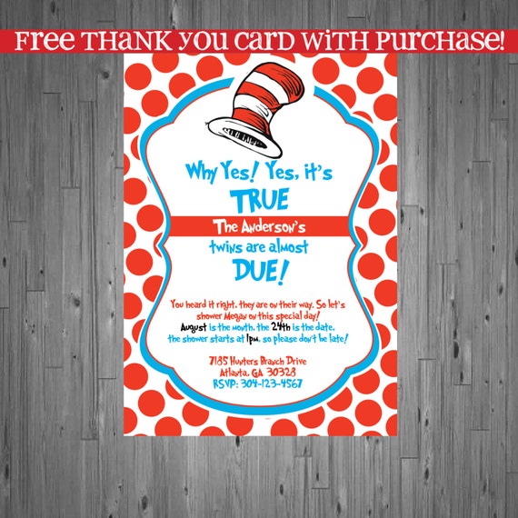 Dr seuss TWINS Baby Shower Invitation Baby by AbbyReeseDesign