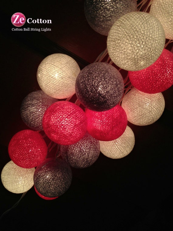 3 tones 35 mixed 3 Colors Cotton Ball String Lights by zecotton
