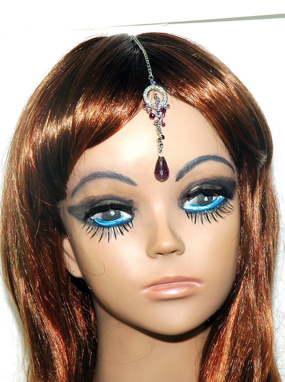 Purple Tikka Hair Piece Chain Headpiece Crystal by OcasoGifts
