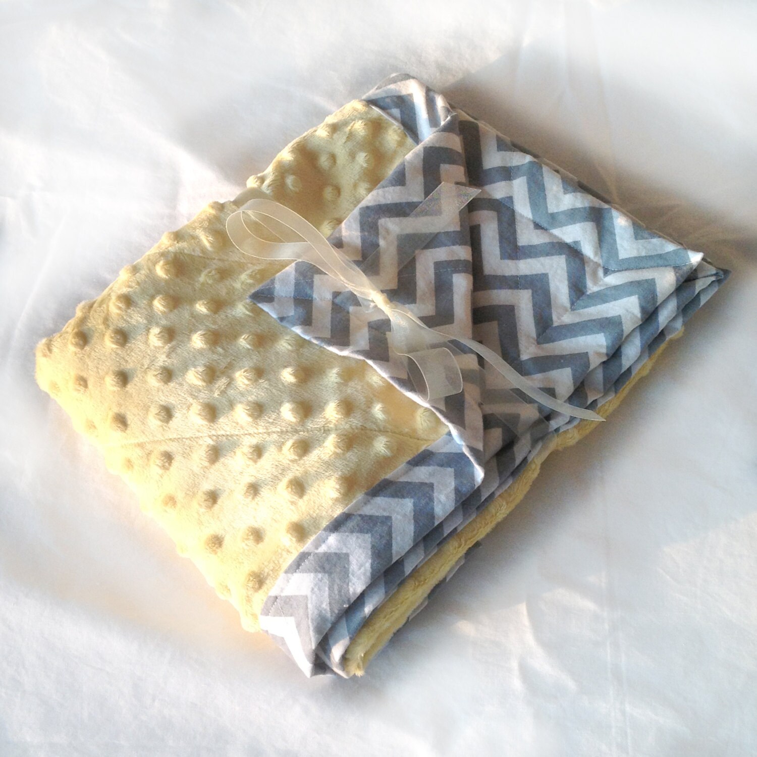 Grey Chevron and Yellow Minky Baby Blanket by ChickadeeBB on Etsy