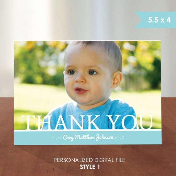 Personalized Baby or Toddler Boy Photo Thank You Card by k8inked