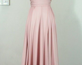 Full length bridesmaid dress Convertible Dress in Pale Nude Creamy Pink ...