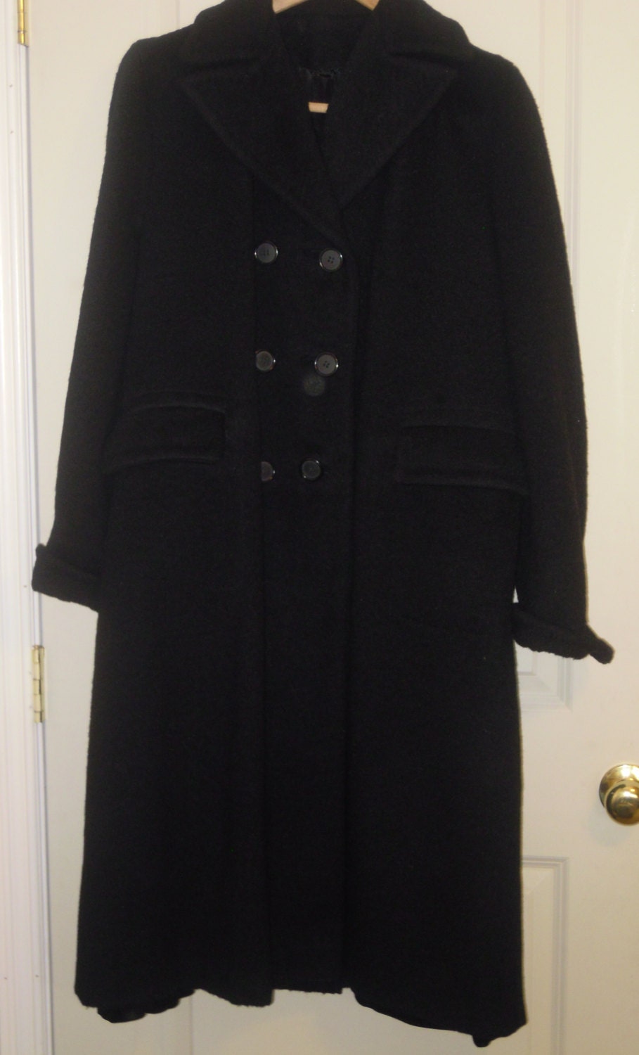 Vintage Forstmann Coat 1950s Camel Hair Wool Black Pea Coat