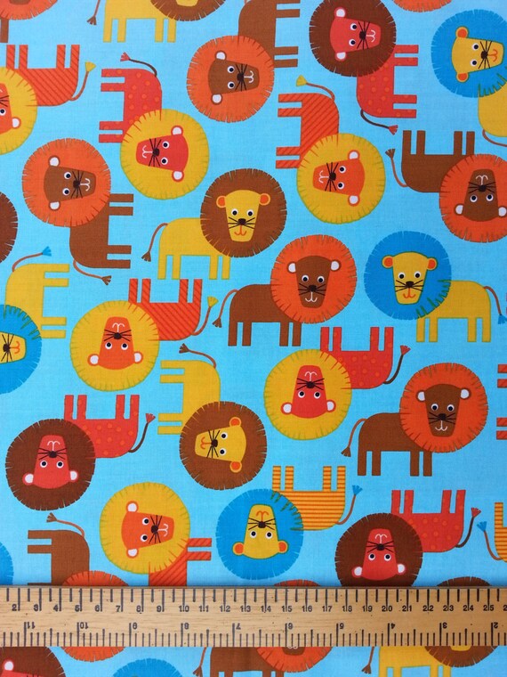 Robert Kaufman Urban Zoologie Lions on a blue by GingerTomFabrics