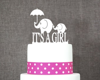 It's A Girl Elephant Cake Topper, Cute Cake Topper, Charming Cake Topper, Baby Shower Cake Topper, Gender Reveal Topper (T043)