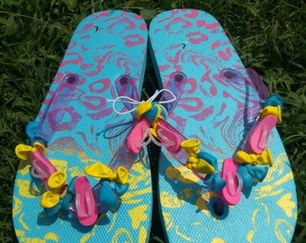 SALE 20% off. Pink, Blue, & Yellow Balloon and Flip Flop Decorated Flip ...
