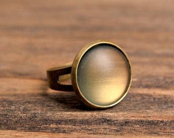 Rustic moon glow ring, mood ring, adjustable ring, statement ring, mood glass ring, antique brass ring, honey gold ring, painted mood ring