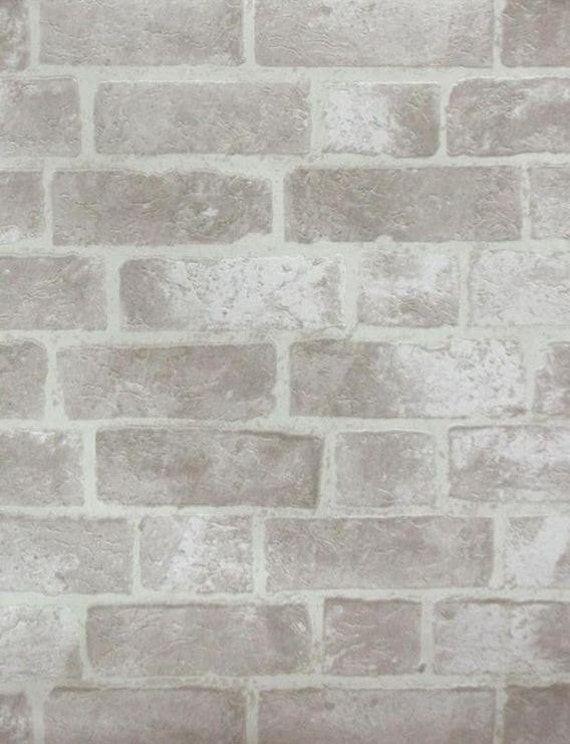 Faux Distressed Gray Brick and Mortar Wall Off White Stone
