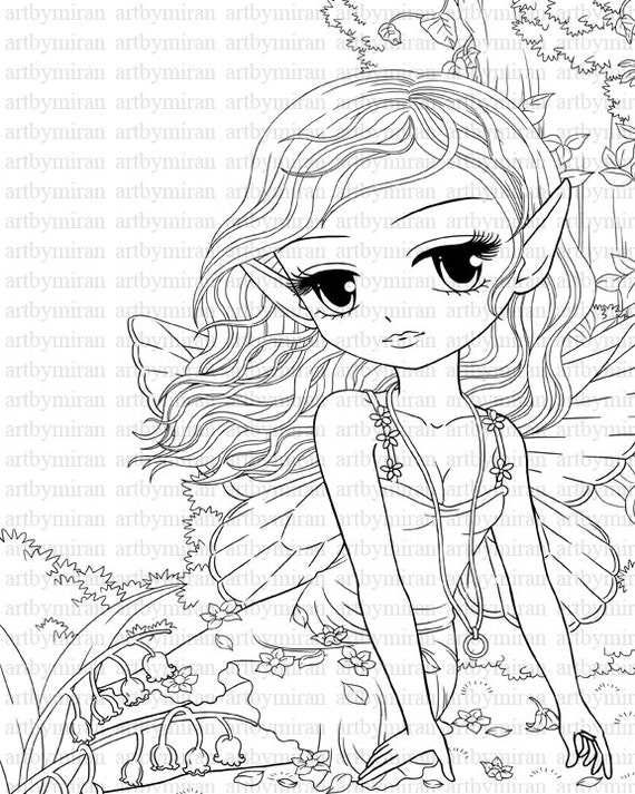 Fairy Digital Digi Stamps -Shaylee, Fantasy digi stamp, Big Eye Doll Coloring Page,  Instant Download Line Art for Card