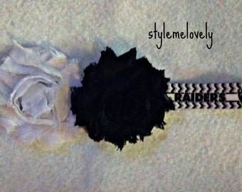 Oakland Raiders Baby Girl Shabby Flower Elastic Headband