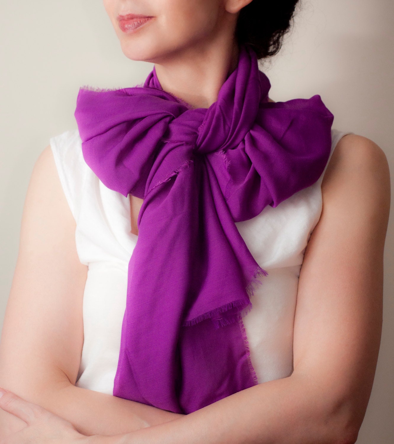 Magenta Oversized Classic Scarf Raw Edge Scarf Fringe Scarf