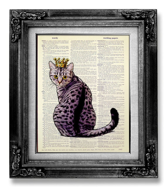 CAT Art Original PAINTING Print DICTIONARY Art Print Cat