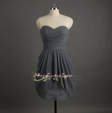 Short Dark Grey Bridesmaid Dress A-line Sweetheart Knee-length Prom ...