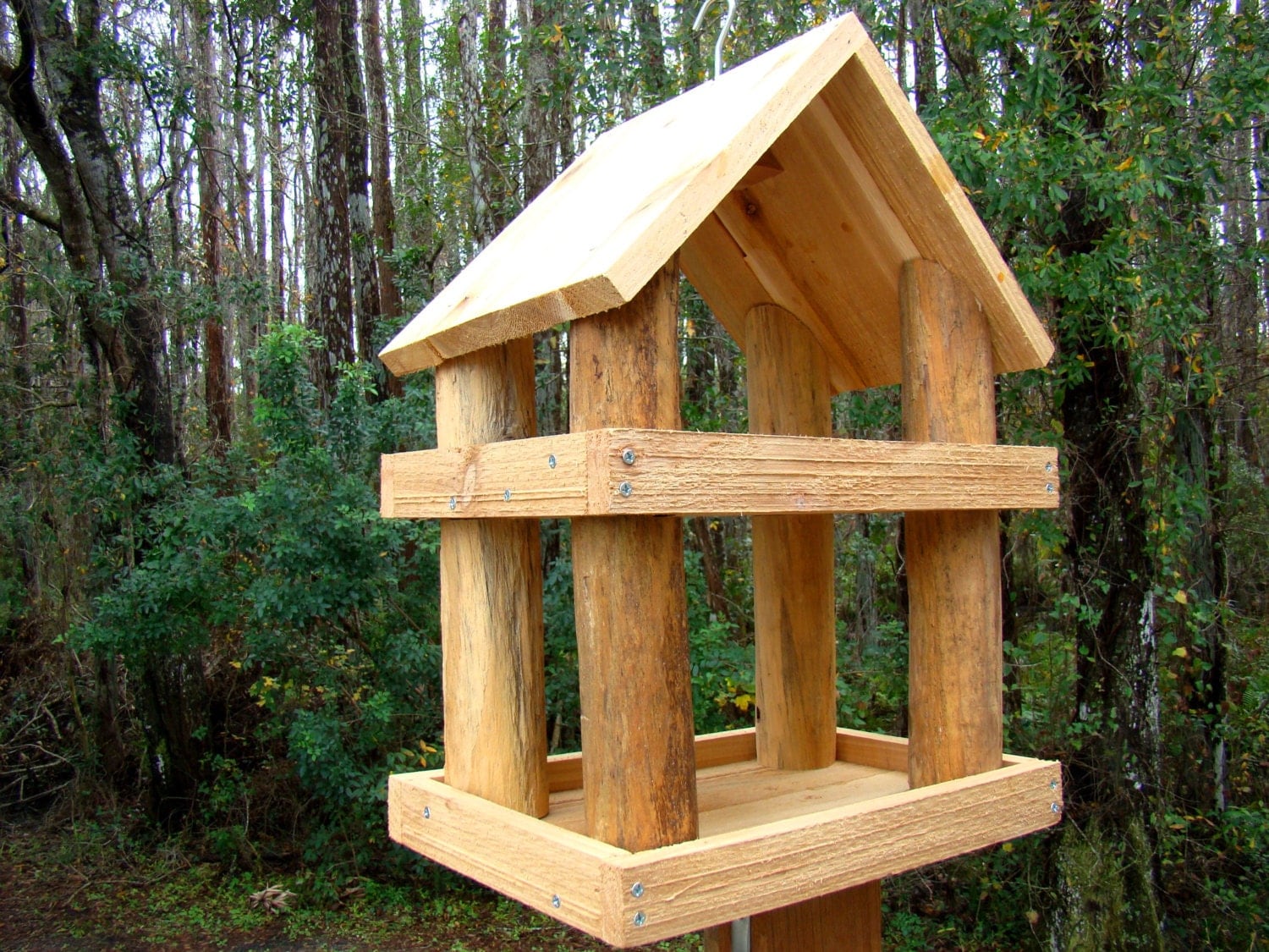 Large rustic wood platform bird feeder has 2 levels Use as a