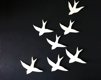 Wall art Swallows in Flight White Porcelain bird wall