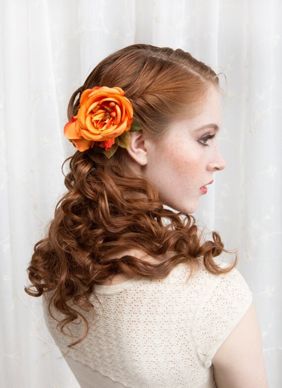 orange hair flower orange hair accessories cabbage rose hair