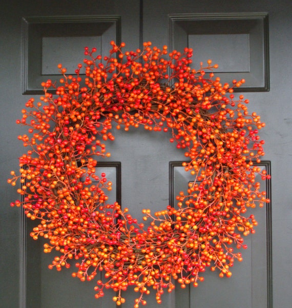 Custom Orange Weatherproof Berry Halloween Wreath, Fall Wreath, Halloween Decor, Halloween Decoration, Orange WEATHERPROOF Berry