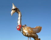 Tin Man Oz Flamingo Recycled garden art handmade recycled yard art, lawn sculpture, up-cycled plastic flamingo