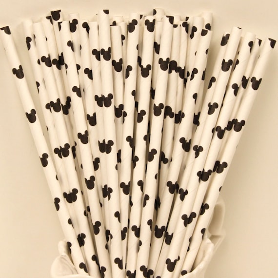 20 Paper Straws, Mickey Mouse Party, Disney Party, Black Mickey Mouse Silhouette Paper Drinking Straw, Birthday, Party, Baby Shower, Kid Il_570xn