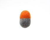 Minimalist brooch - tangerine orange and grey happy pill, wool felt pebble - eco friendly renewable wool