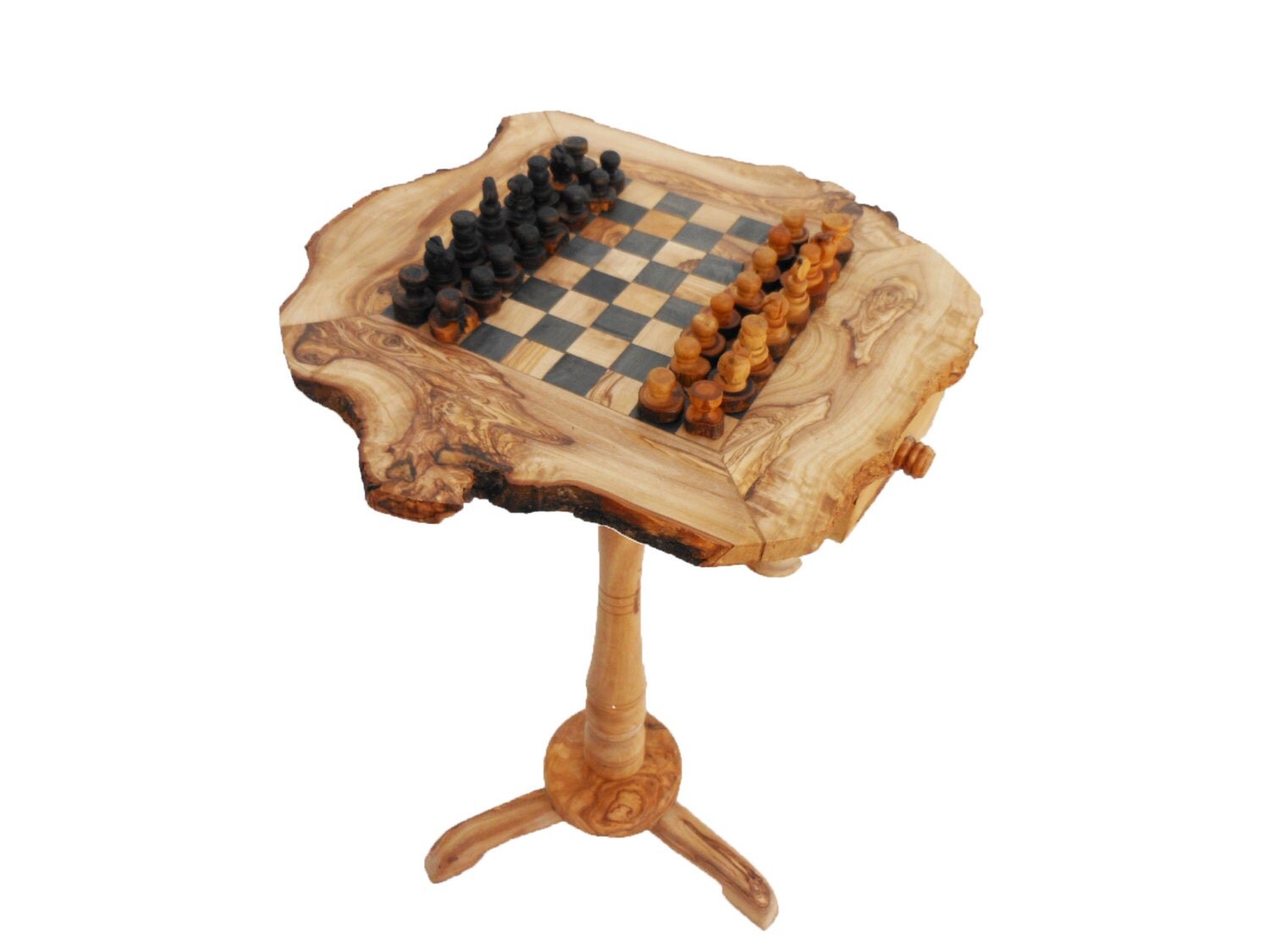 Unique Olive Wood Rustic Chess Table with natural edges