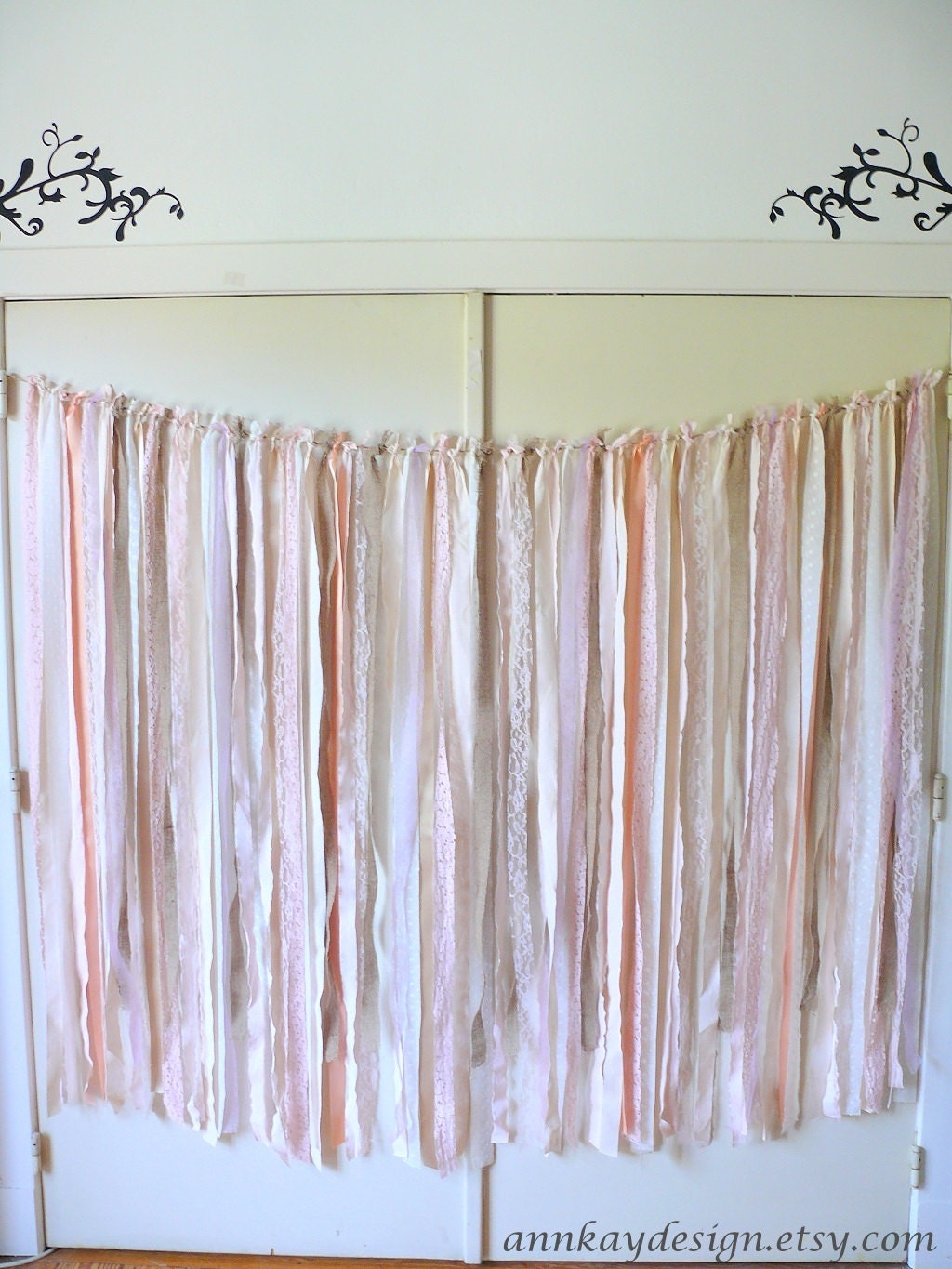 Fabric Backdrop Rag Streamer Garland with Burlap and Lace