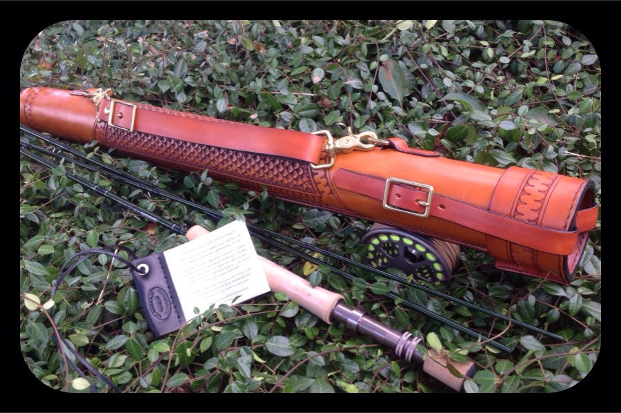 Fly Rod Case Hand Tooled Leather Ready to Ship