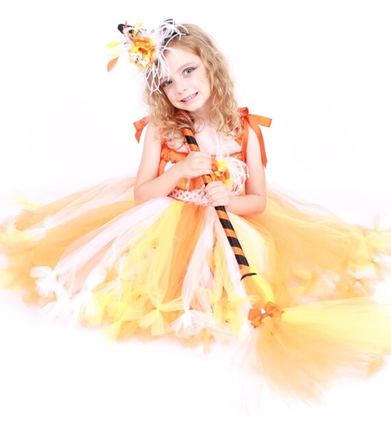 Petti Tutu Dress - Halloween Candy Corn Witch Costume - Yellow Orange White - Simply Sweet - 12 Month to 2 Toddler Girl Il_570xn
