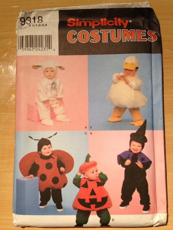 Simplicity Sewing Pattern 9318 Toddler Costume Lamb, Duck, Lady Bug, Pumpkin, and Witch Size 1/2 - 4 Uncut