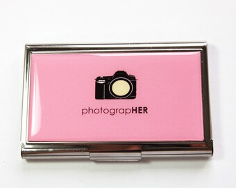 Business Card Case, Card case, business card holder, Card case for her, Pink, Photographer, Gift for Photographer, Photographer Case (2949)