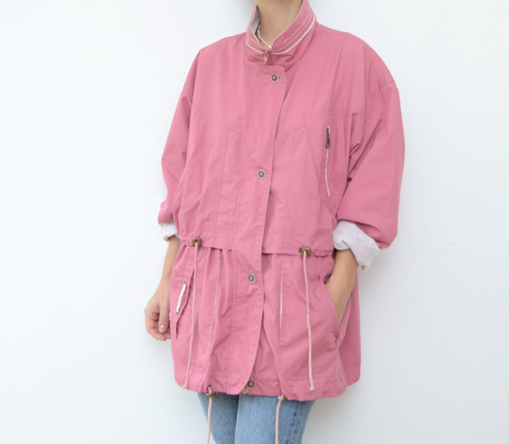 Vintage pink parka women jacket / coat / pastel / fall trend