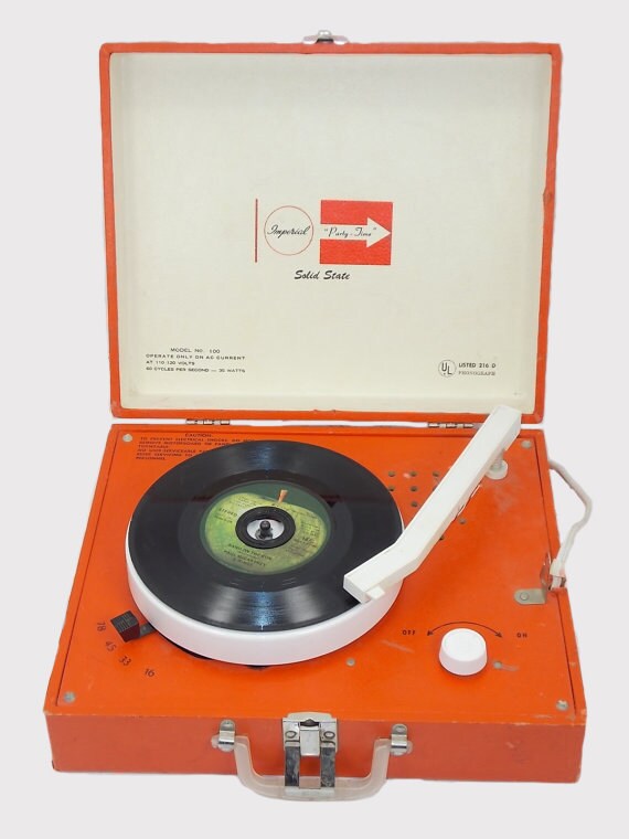 Vintage Orange and White Portable record player and by RubesRelics