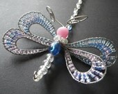 Magic Morgan- Butterfly- Dragonfly-  Pink and Blue- Beaded Wire Craft- Rear View Mirror Charm- Window Charm- Stocking Stuffer