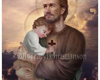 Saint Joseph and Baby Jesus Catholic Art Print #4116