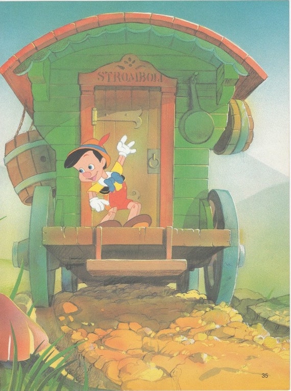 Items similar to Pinocchio illustration wall art, Green  