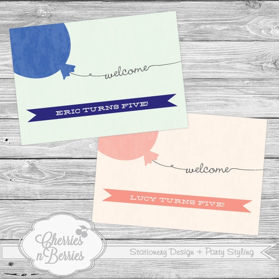 Balloon Pink & Blue. Printable Welcome Sign Il_570xn