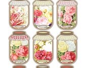 Digital Shabby Chic Romantic Roses Mason Jar Tags / vintage kraft paper collage sheet / two sizes / downloadable / printable Il_170x135